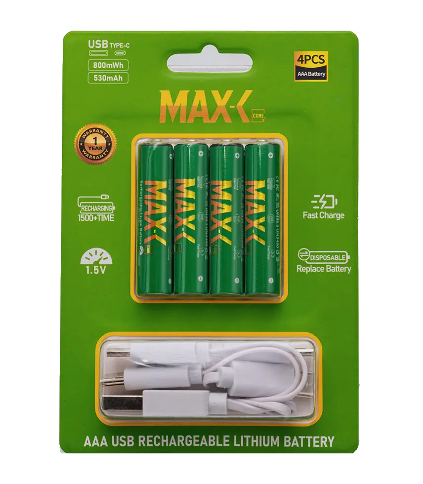 Rechargeable AAA Lithium Batteries USB-C